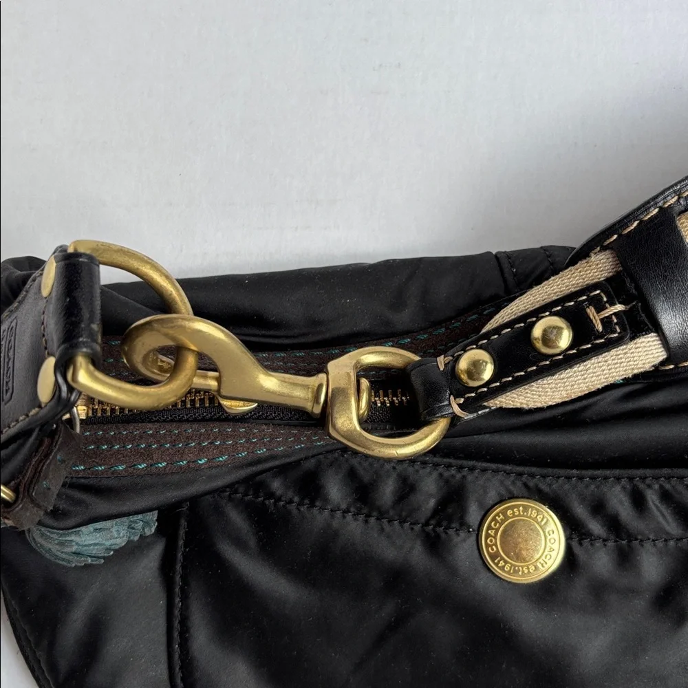 Coach Hampton Soho Black Satin Hobo Shoulder Bag, Teal Lining preowned - Picture 5 of 17